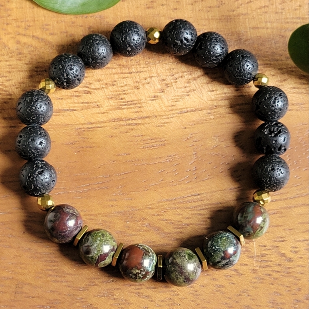 Dragons Blood, Lava Stone, & Hematite Bracelet